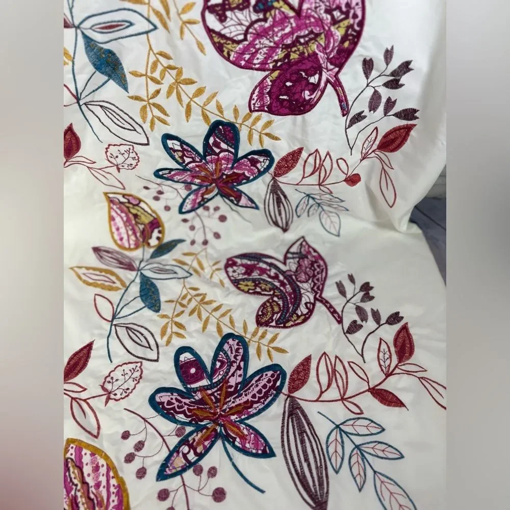 Bacova Molly Blue Purple Embroidered Garden Floral Boho Cottage Shower Curtain